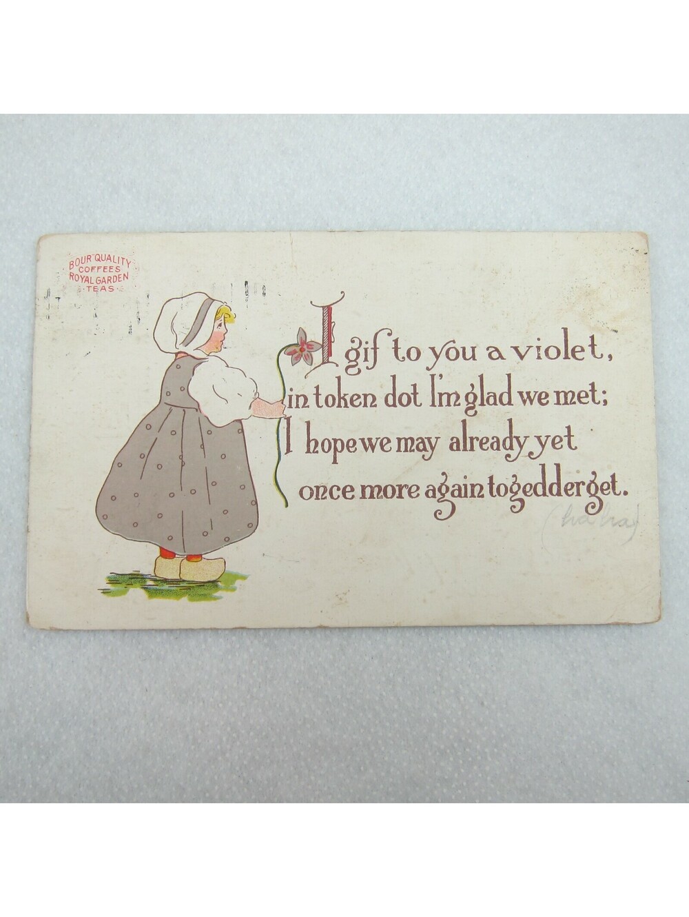 Antique 1911 J.M. Bour Coffee & Tea Advertising Dutch Woman Poem Toledo Ohio